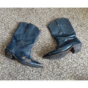 Vintage Acme Blue Distressed Leather Western Cowboy Riding Boots Womens Size 7 M